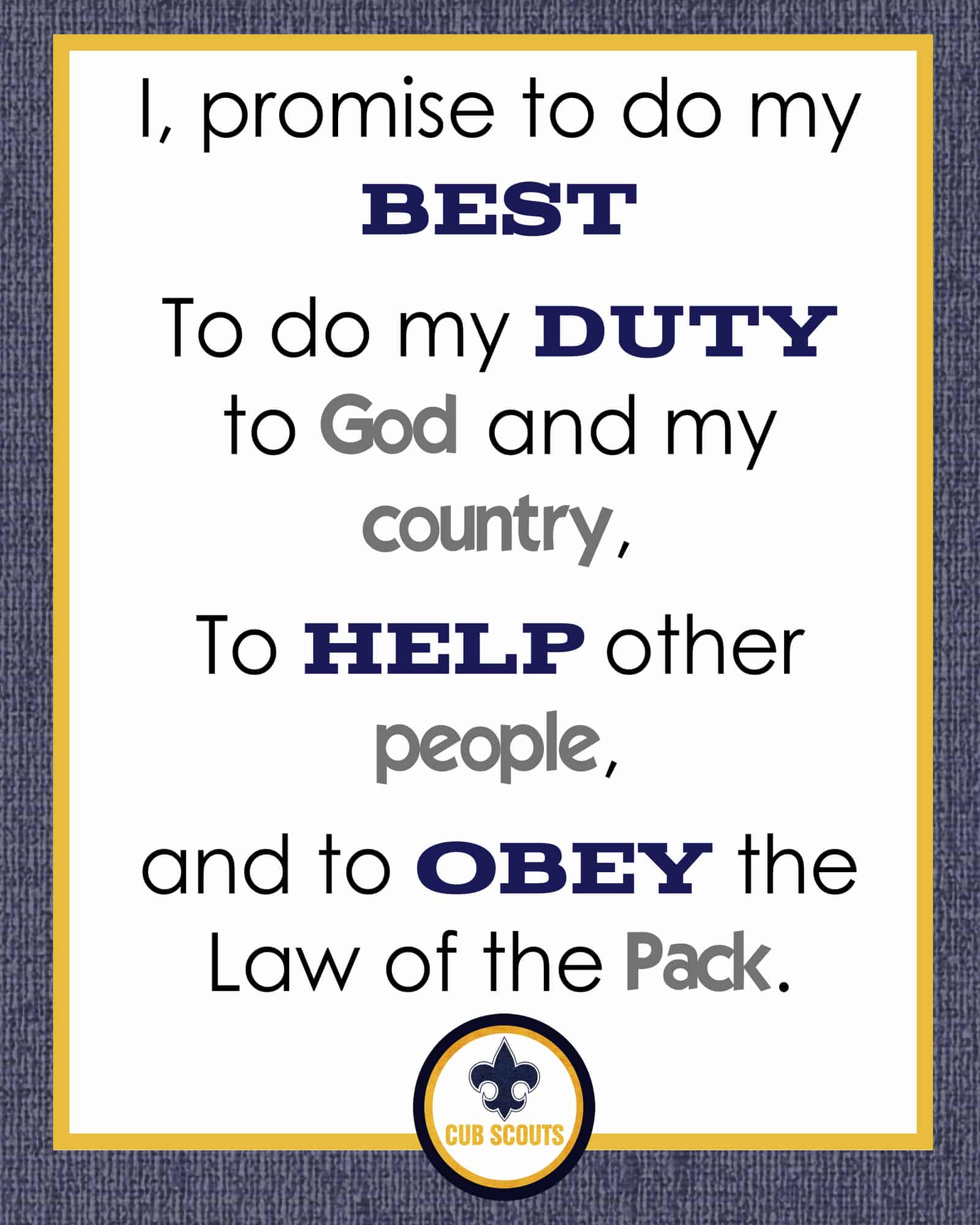 Cub Scout Oath Printable