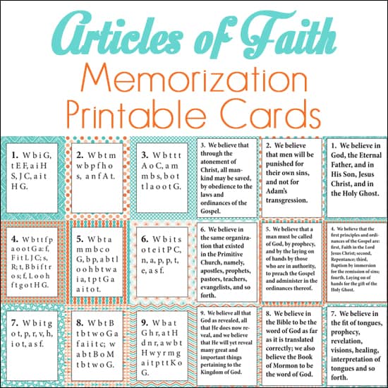 Articles Of Faith Printable Cards Printable Word Searches