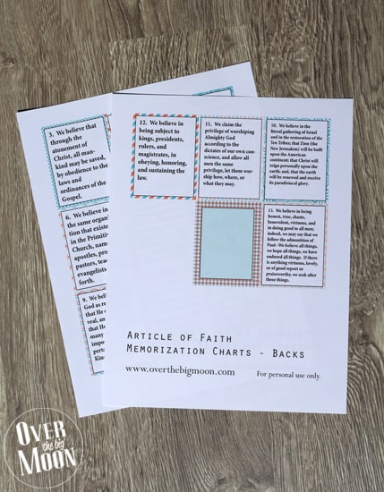 Article of Faith Memorization Printable Cards