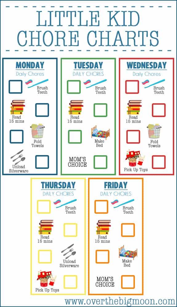 Little Kid Chore Charts Ages 2 4 Over The Big Moon