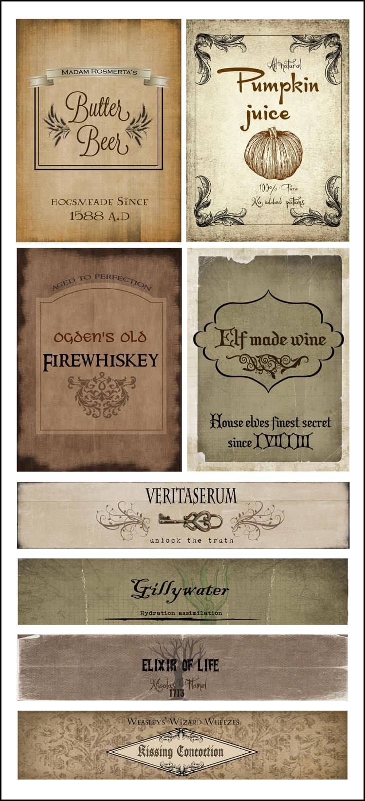 harry potter drink labels - harry potter drink list