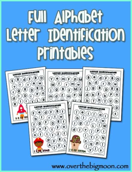 Full Alphabet Letter Identification Printables for kids! Kids love these!!