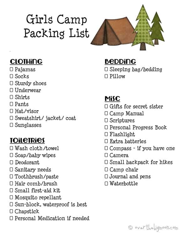 girls camp printable packing list and leaders must haves