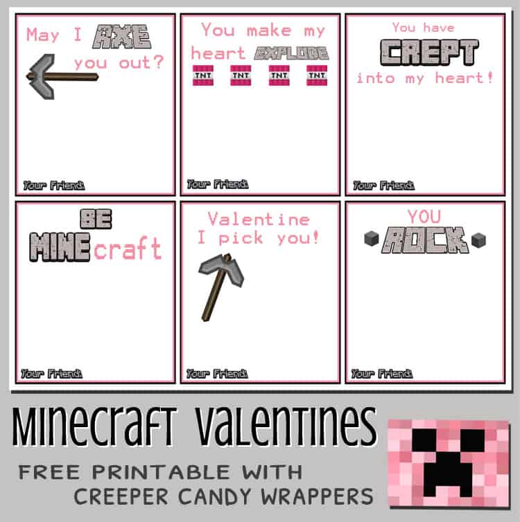 Free Printable Minecraft Valentines