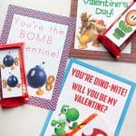 Printable Super Mario Valentine's Handouts - 4 designs available + mini candy bar wrappers! From overthebigmoon.com!