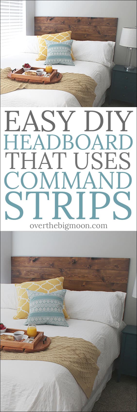 Easy DIY Headboard Hung Using Command Strips Over the Big Moon