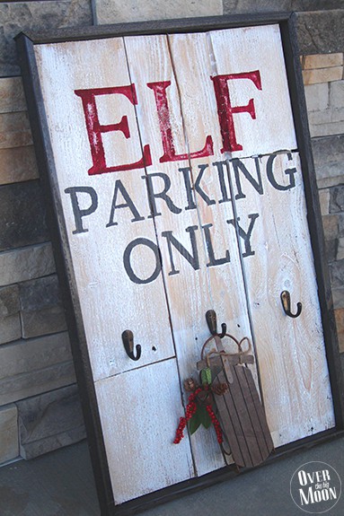 Rustic Elf Parking Pallet Sign Tutorial - your kids will love this! From www.overthebigmoon.com!