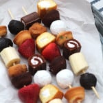 These are awesome! No baking required - just buy desserts and put them on kabob sticks and serve! Plus, the kids love helping assemble them! From www.overthebigmoon.com!