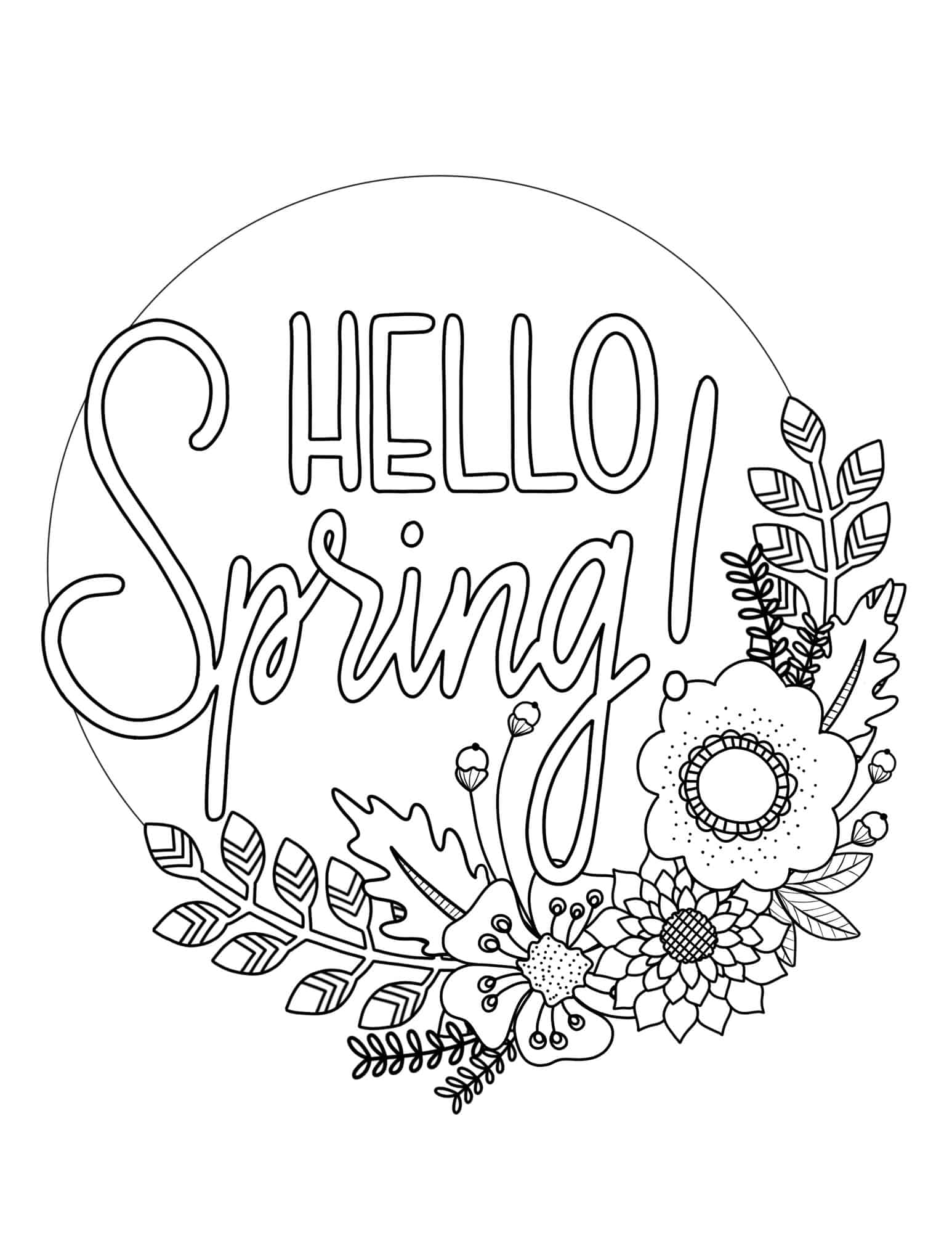 printable spring coloring page over the big moon