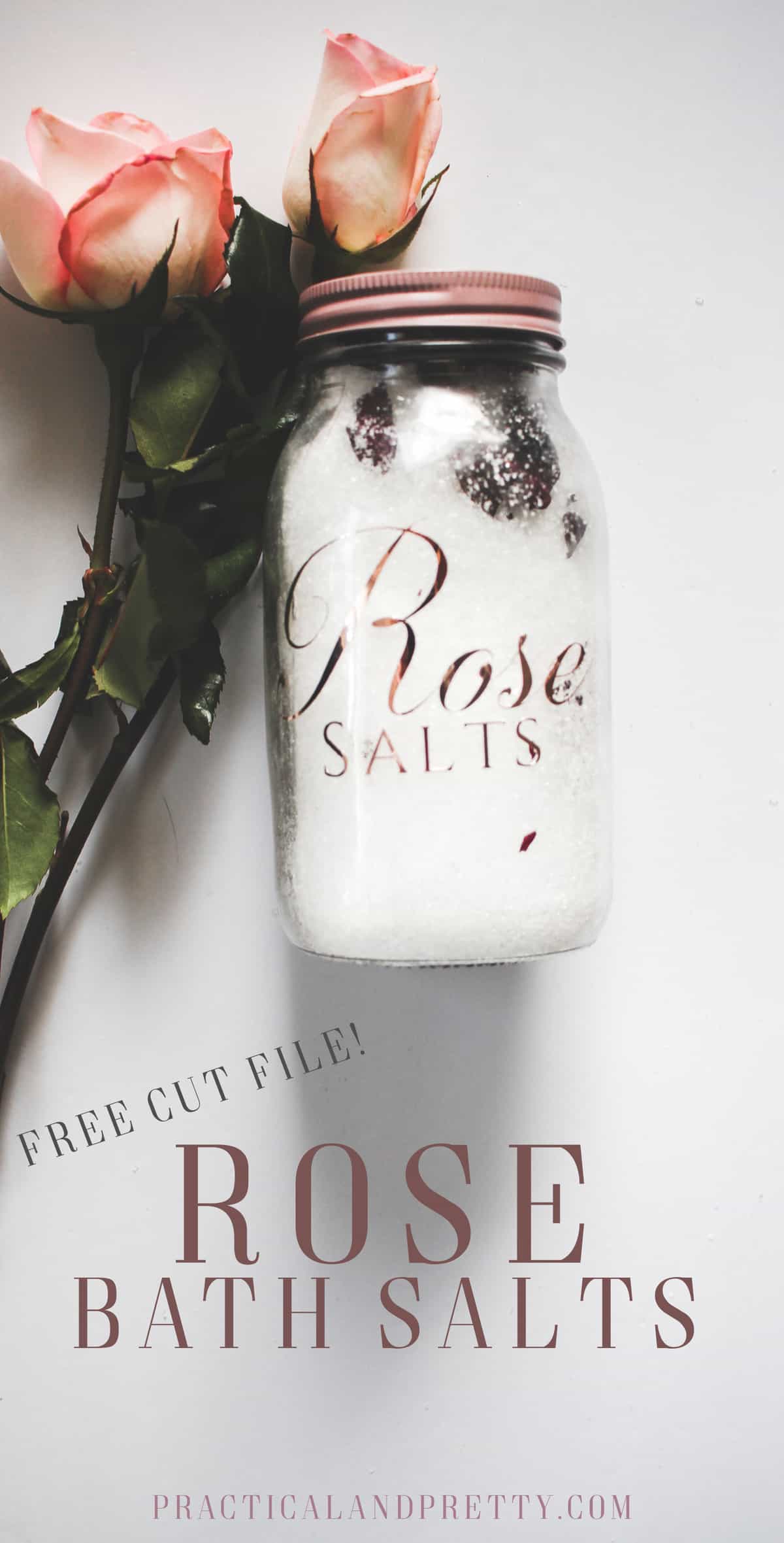 This is such a beautiful addition to your bath routine. DIY Rose bath salts recipe AND free file to cut with your Cricut!