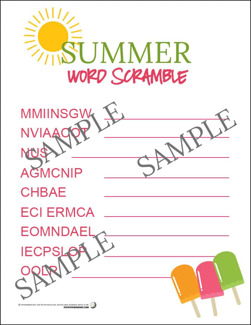 Summer Word Scramble Over The Big Moon