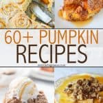 60+ Pumpkin Recipes perfect for Fall! Pumpkin Desserts, Pumpkin Dinners, Pumpkin Breads, Pumpkin Drinks and more! From overthebigmoon.com!