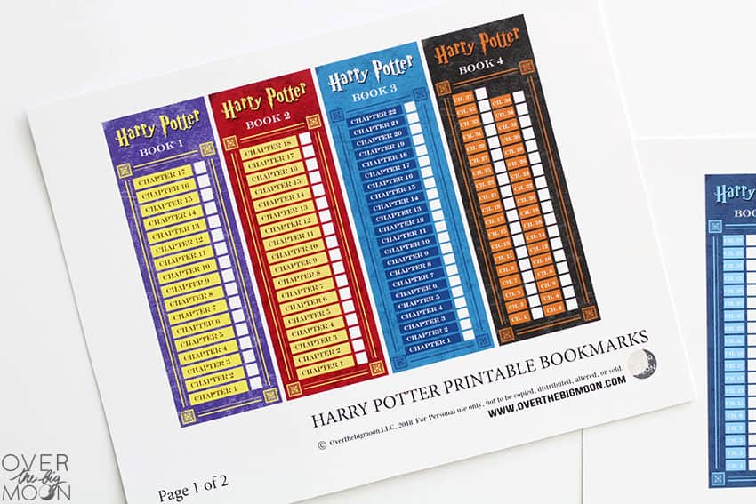 Harry Potter Printable Bookmarks - Over The Big Moon