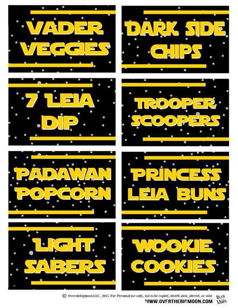 42 Star Wars Printable Party Food Card Labels INSTANT DOWNLOAD Pdf Files With 42 Prefilled