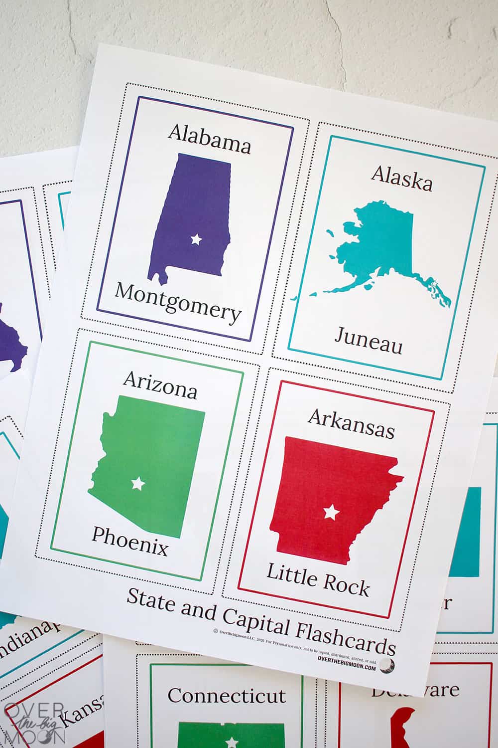 States And Capitals Free Printable Flashcards - Over The Big Moon