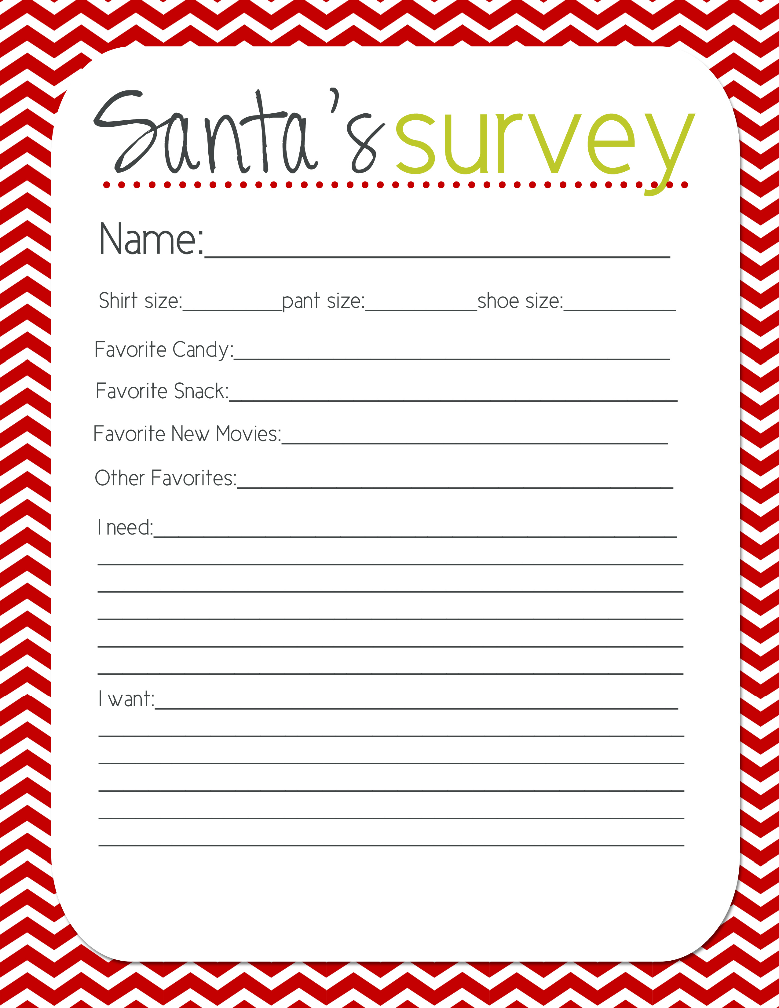 Santa's Survey Free Printable