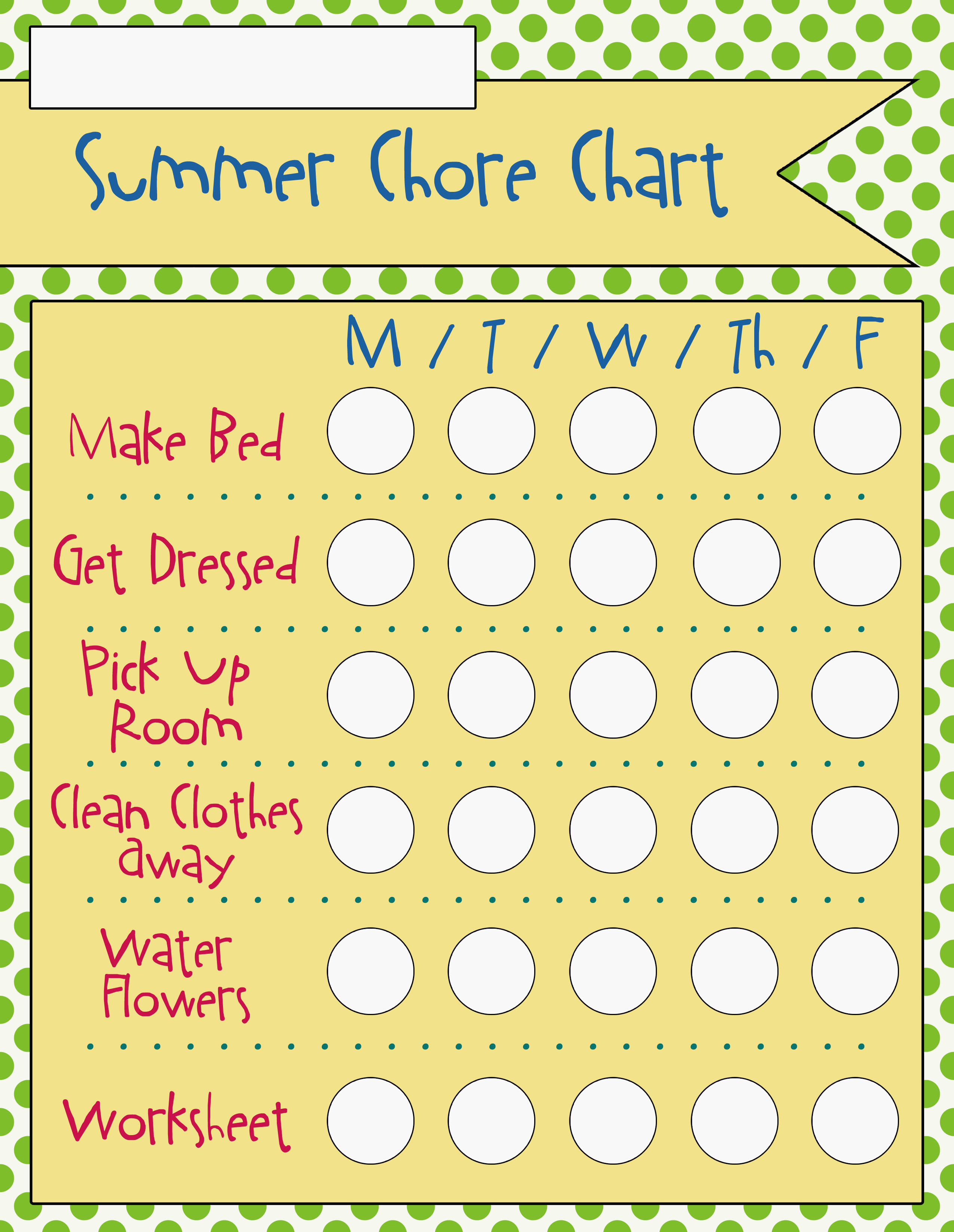 Summer Chore Charts