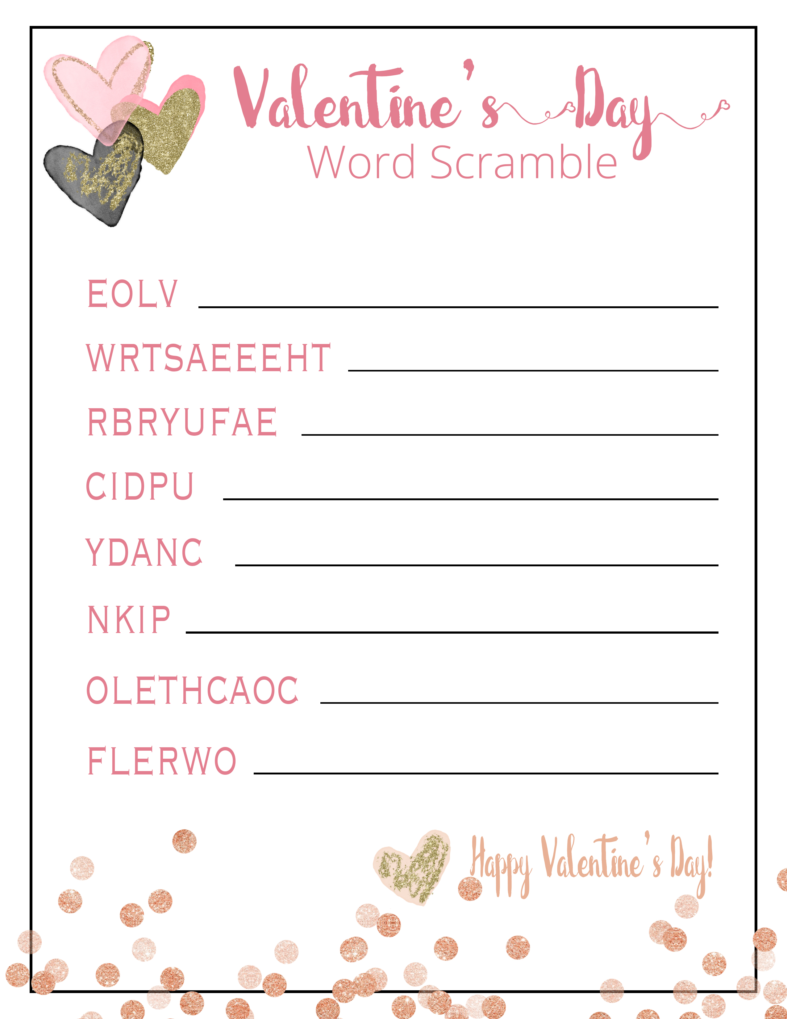 Valentine's Day Word Scramble Over the Big Moon